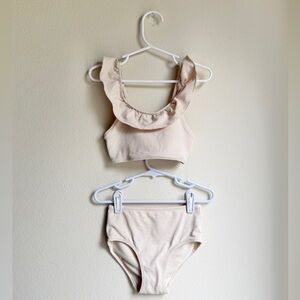 H&M Girls Ruffle Swimsuit Two Piece Bikini Beige Cream 6